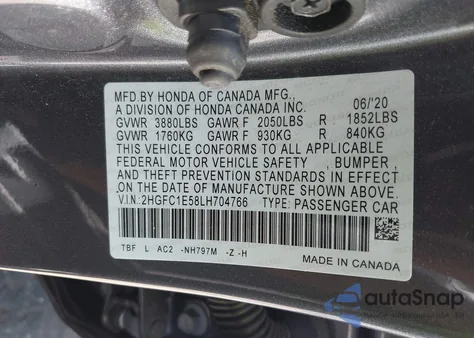 2020 Honda Civic Si Sedan from USA, damaged, VIN 2HGFC1E58LH704766